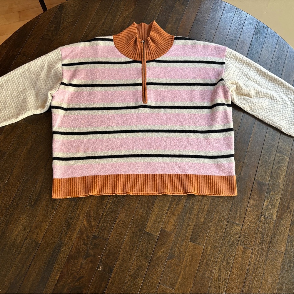 Maeve Pink and Orange Striped Turtleneck Sweater